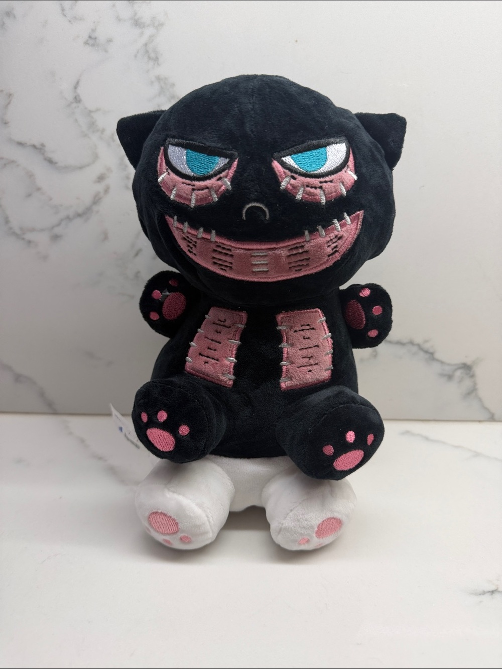 Black Plush Cat Toy with Pink Accents - Soft Pet Plush double stuffed animal